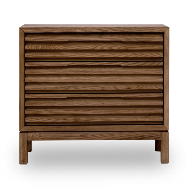 Tanner Three Drawer Ash Wood Nightstand in Roux