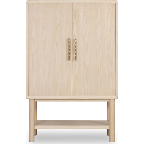 Zinnia Two Door Ash Wood Bar Cabinet in White Sand