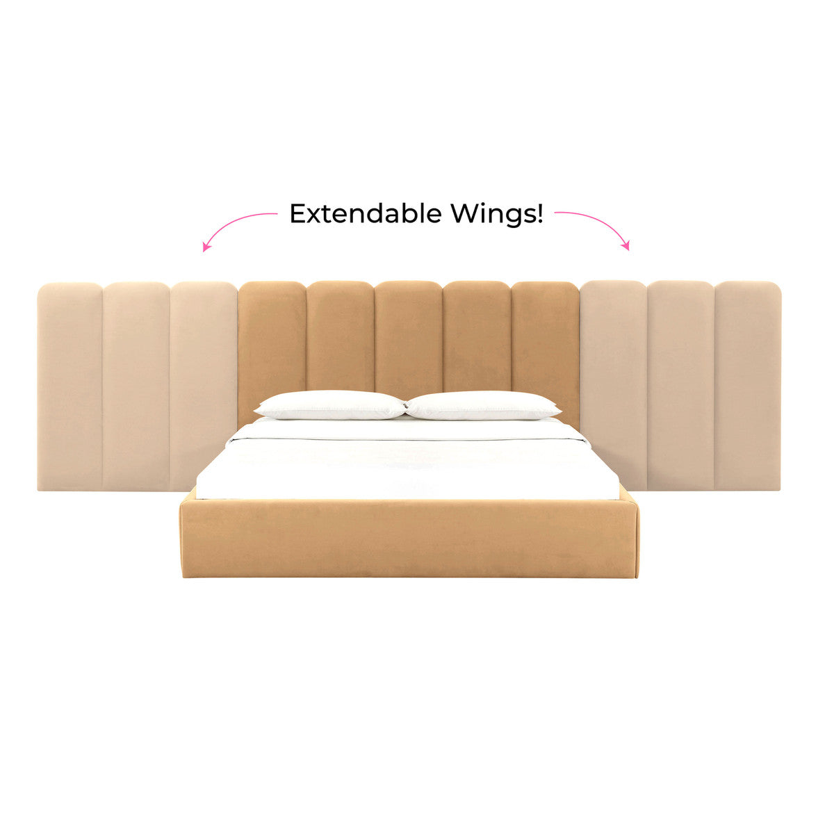 Palani Velvet Queen Bed with Wings