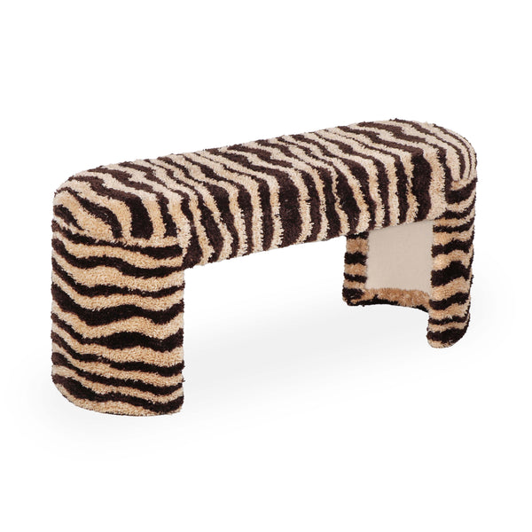Zebra Brown Striped Tufted Bench