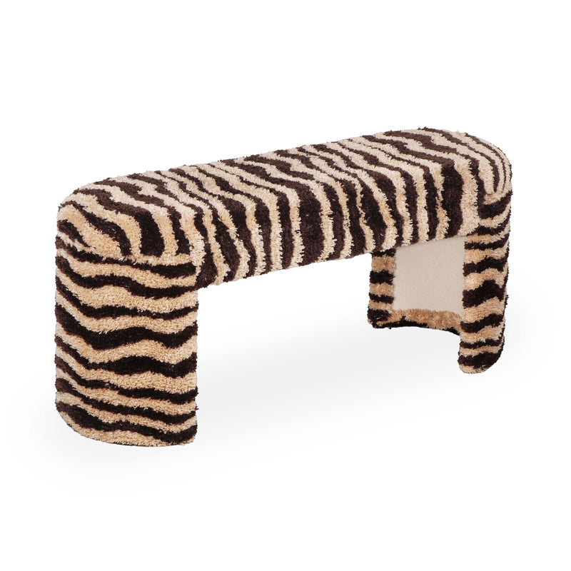 Zebra Brown Striped Tufted Bench