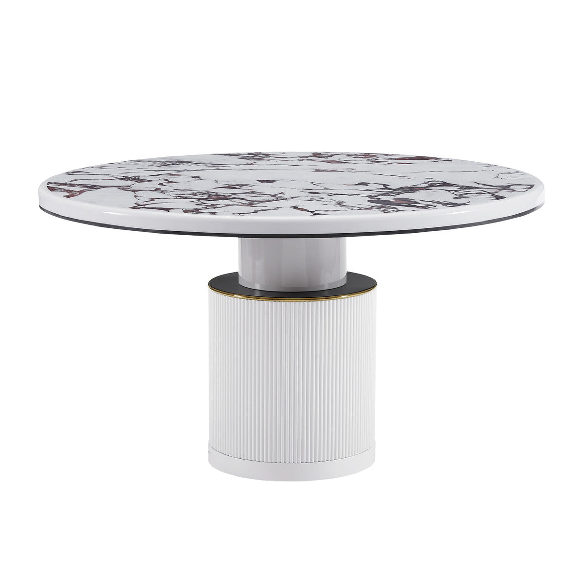 Vanessa White Marble Lacquer 53" Round Dining Table
