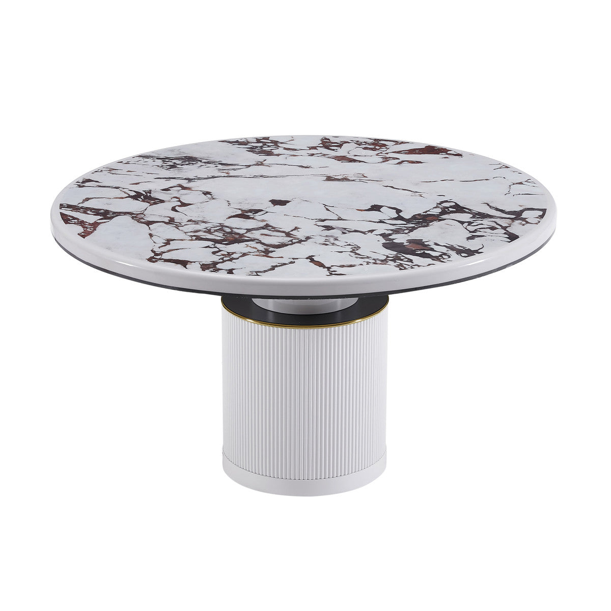 Vanessa White Marble Lacquer 53" Round Dining Table