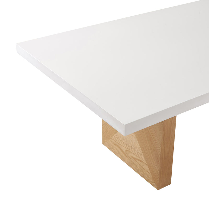 Madeline White Gloss and Natural Ash 92" Rectangular Dining Table