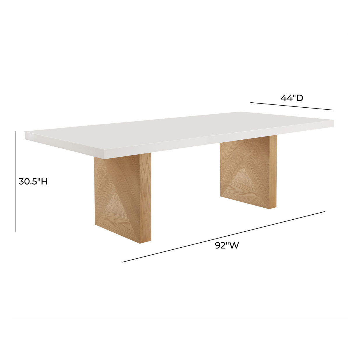 Madeline White Gloss and Natural Ash 92" Rectangular Dining Table