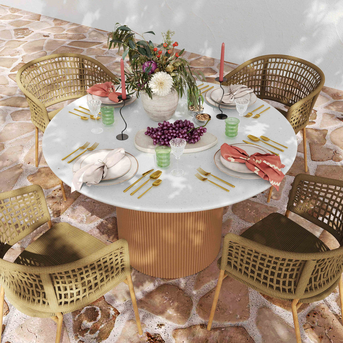 Rose Faux Terrazzo and Terracotta Indoor / Outdoor Round Concrete Dining Table
