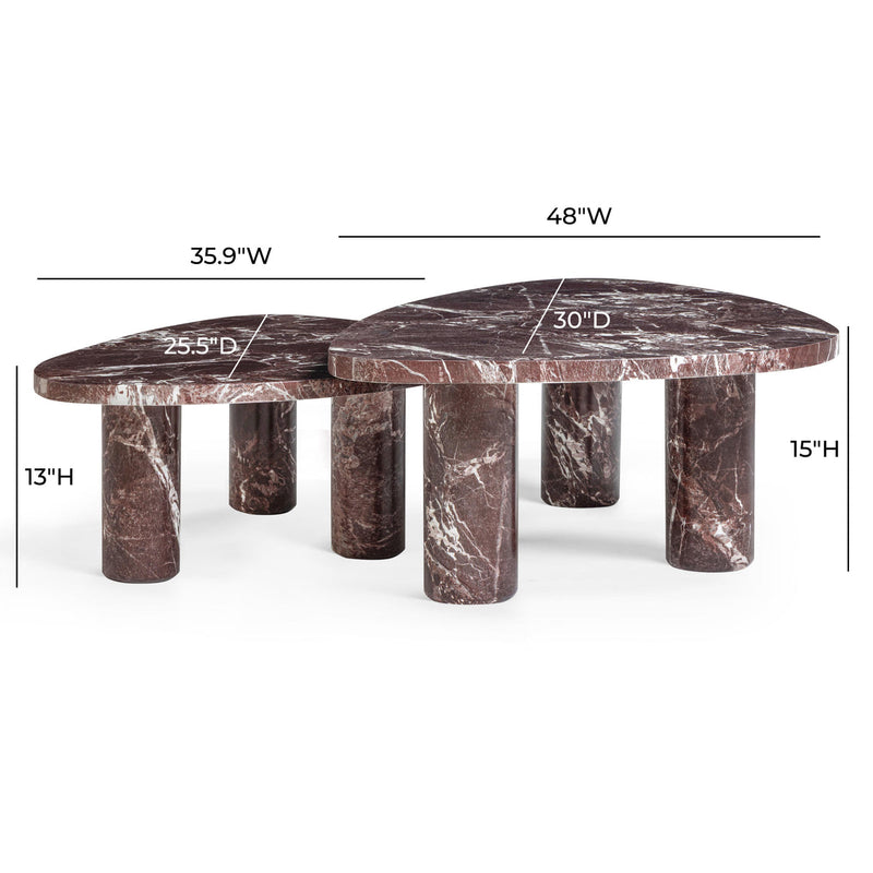 Libby 2-Piece Faux Red Levanto Marble Nesting Coffee Table Set