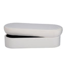 Andrea Cream 50-inch performance velvet storage bench — front view with storage lid open