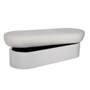 Andrea Cream 50-inch performance velvet storage bench — angled view with storage lid open