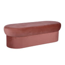 Andrea Salmon 50-inch performance velvet storage bench — three-quarter view