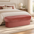 Andrea Salmon 50-inch performance velvet storage bench in a bedroom — AI-styled setting