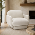 Azalea cream performance velvet accent chair in a warm contemporary living room