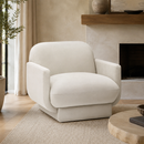 Azalea cream performance velvet accent chair in a warm contemporary living room