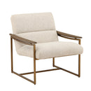 Beige armchair with wooden frame on a white background