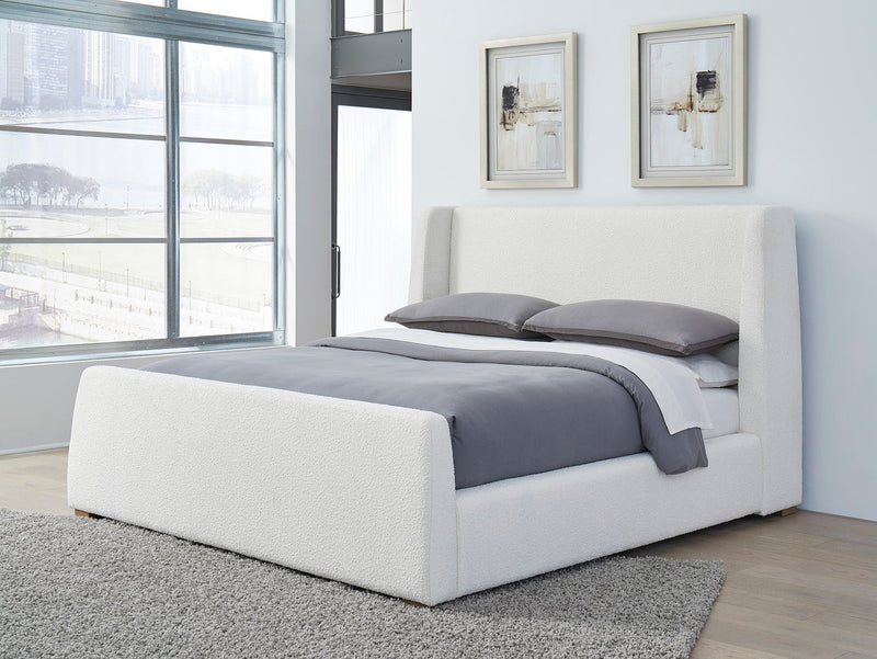 Presley Upholstered Wingback Platform Bed in Cottage Cheese Boucle
