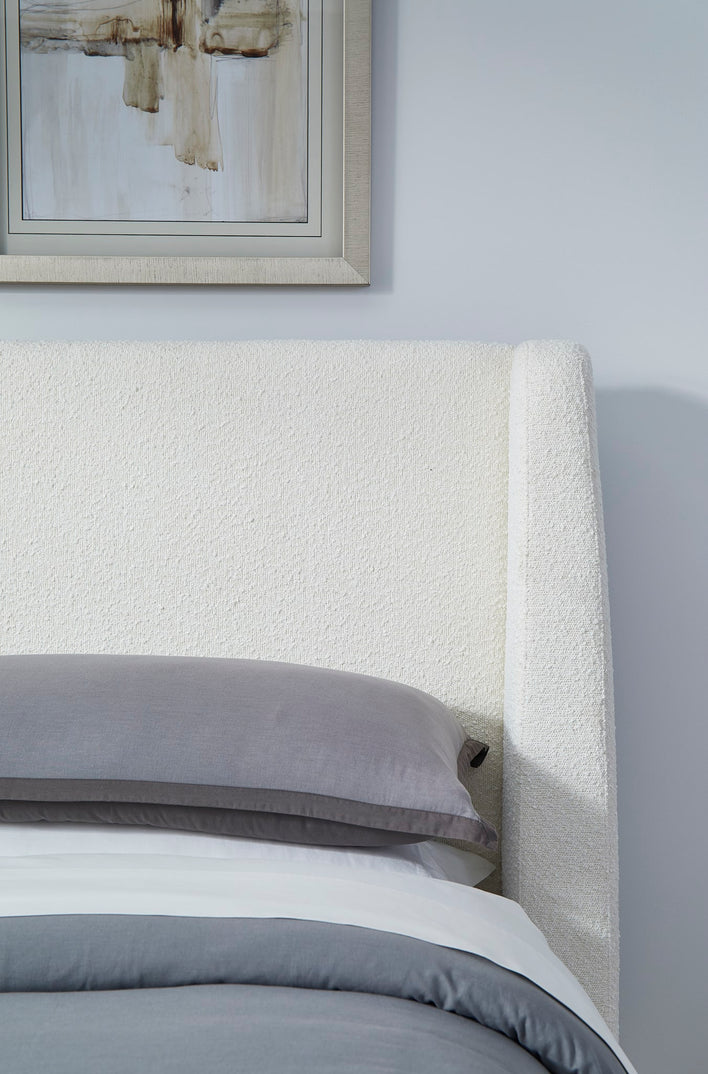 Presley Upholstered Wingback Platform Bed in Cottage Cheese Boucle
