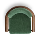 Irma forest green textured velvet upholstery and wood frame detail