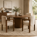 Irma taupe performance velvet dining chairs in a warm contemporary dining room
