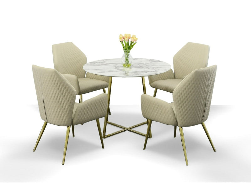 Modrest Swain Modern Faux Marble & Gold Round Dining Table
