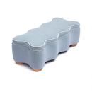 Thalia Blue velvet storage bench - angled view