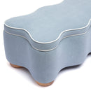 Thalia Blue velvet storage bench - fabric and construction detail