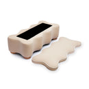 Thalia Tan velvet storage bench - side detail