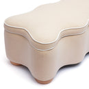 Thalia Tan velvet storage bench - lift-top storage detail