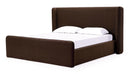 Bacall Velvet Upholstered Wingback Platform Bed in Cola