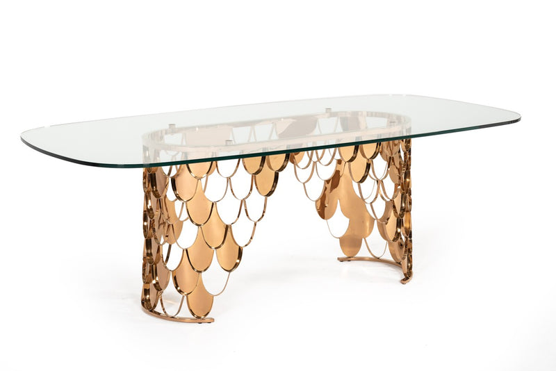 Modrest Javier Modern Glass & Rosegold Dining Table