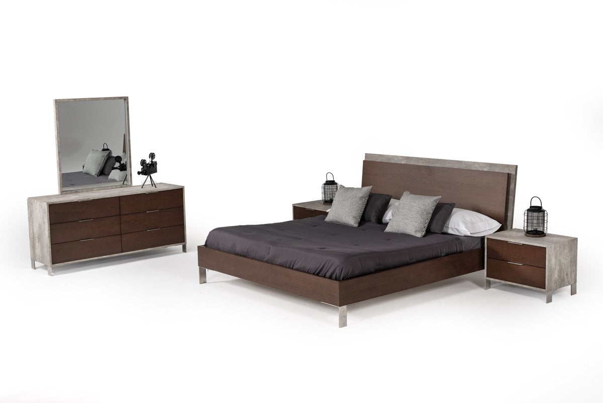 Nova Domus Conner Modern Dark Walnut & Faux Concrete Bedroom Set