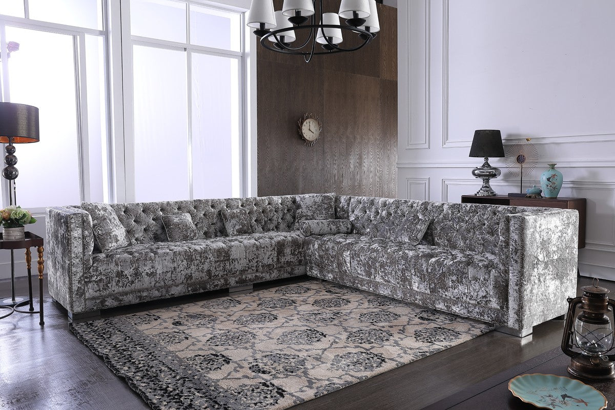 Divani Casa Fredrick - Modern Crushed Velvet Sectional Sofa