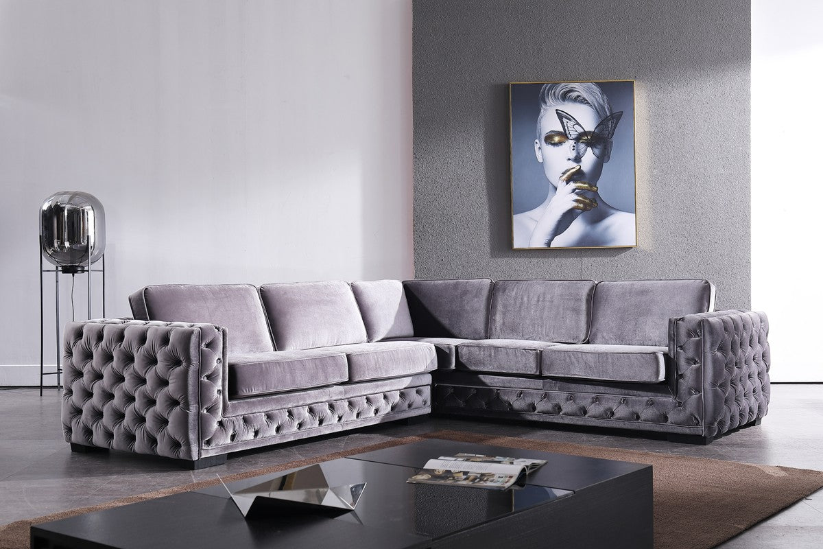 Divani Casa Jean - Modern Grey Velvet Sectional Sofa