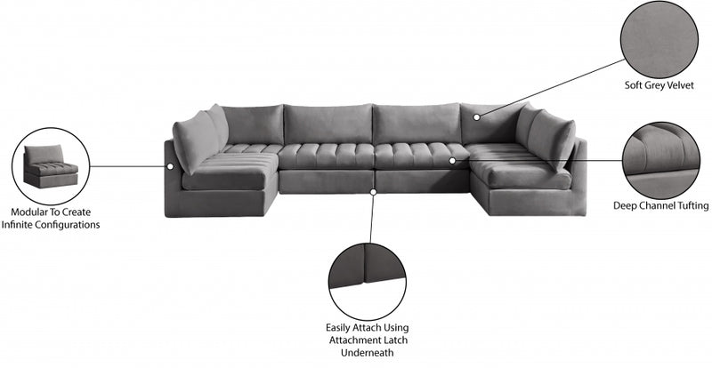 Jacob Velvet Modular 6 Piece Sectional