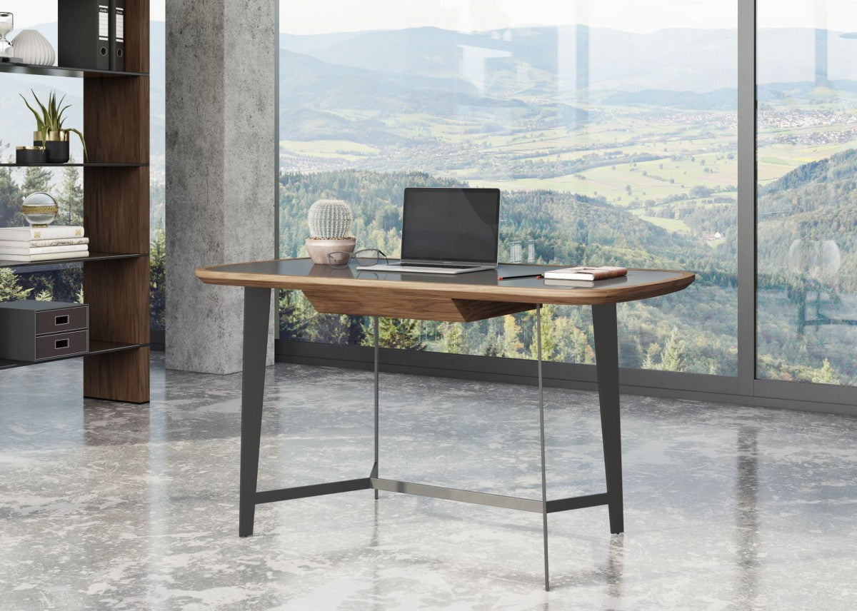 Modrest Girard - Modern Walnut & Black Glass Desk