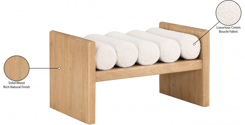 Waverly Boucle Fabric Natural Bench