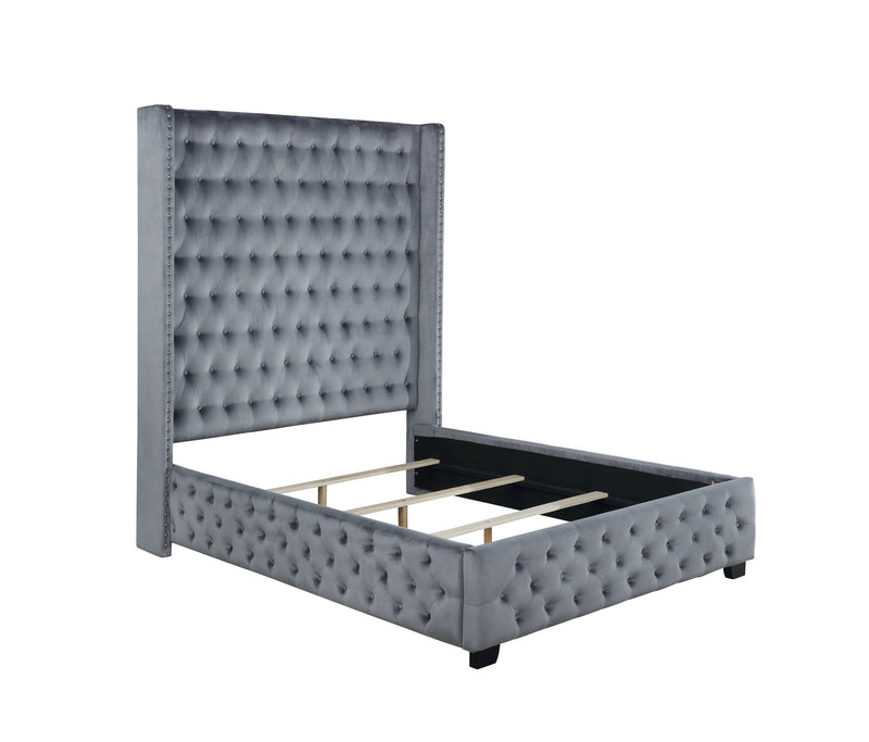 Rocori Wingback Tufted Bed Grey