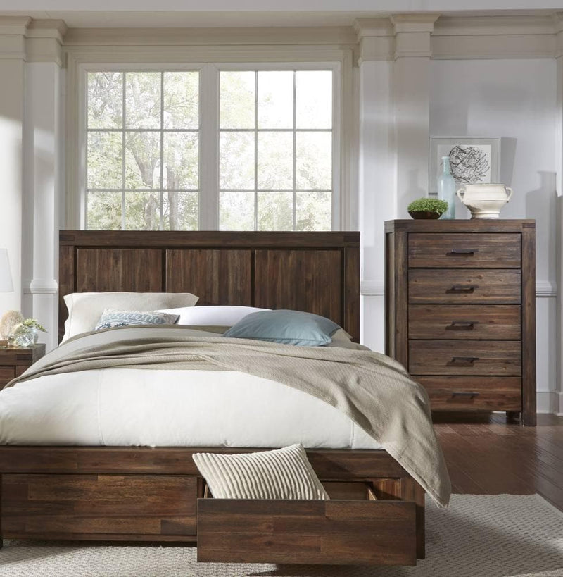 Meadow Five Drawer Solid Wood Chest in Brick Brown