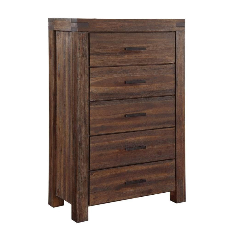 Meadow Five Drawer Solid Wood Chest in Brick Brown