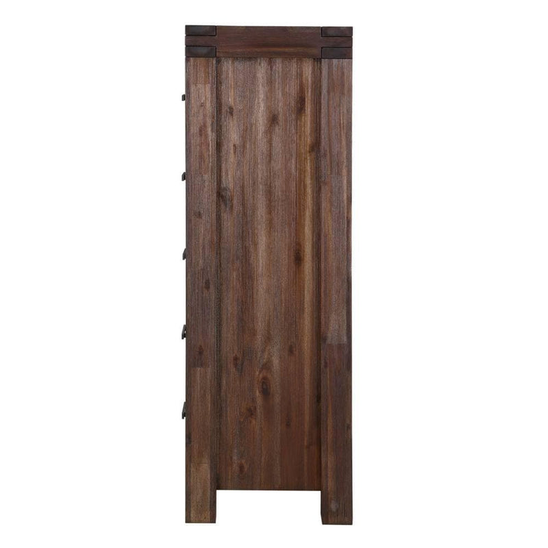Meadow Five Drawer Solid Wood Chest in Brick Brown