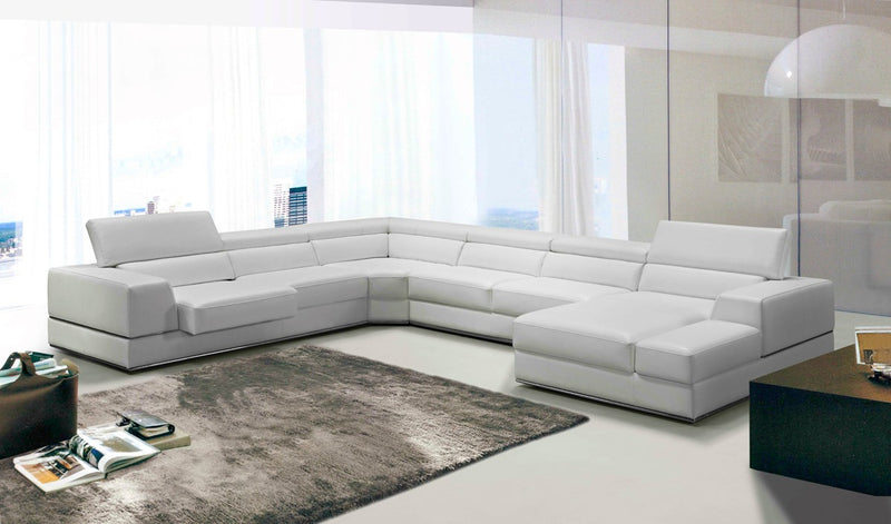 Divani Casa Pella - Modern White Bonded Leather U Shaped Sectional Sofa