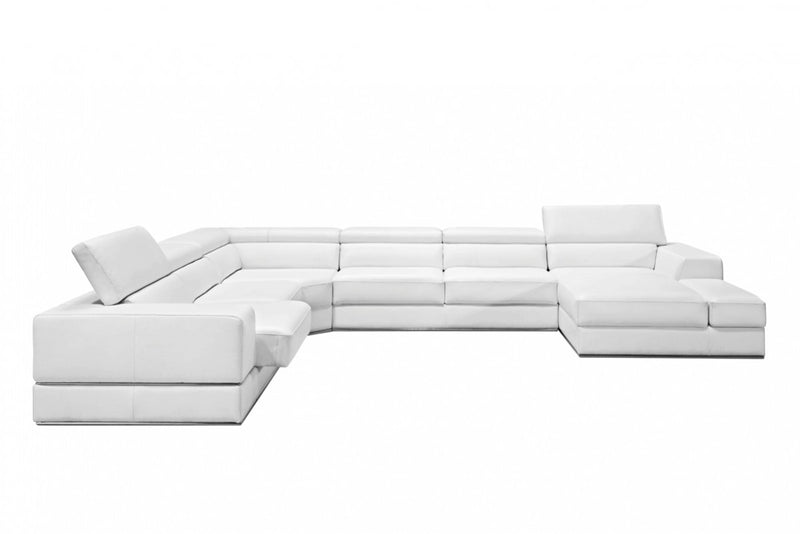 Divani Casa Pella - Modern White Italian Leather U Shaped Sectional Sofa
