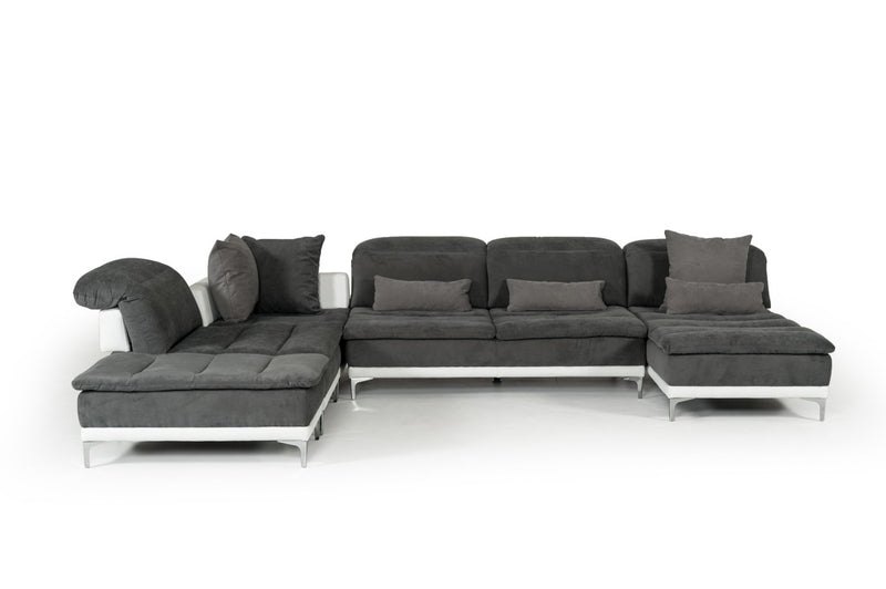 David Ferrari Horizon - Modern Grey Fabric + White Leather U Shaped Sectional Sofa
