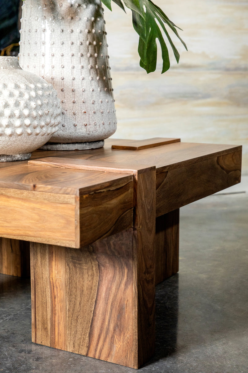 Skeet Wooden Square Coffee Table Natural Sheesham