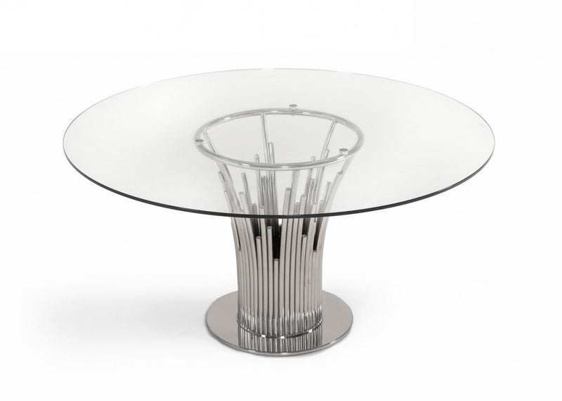 Modrest Paxton - Modern Round Glass & Stainless Steel Dining Table