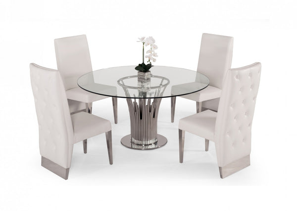Modrest Paxton - Modern Round Glass & Stainless Steel Dining Table