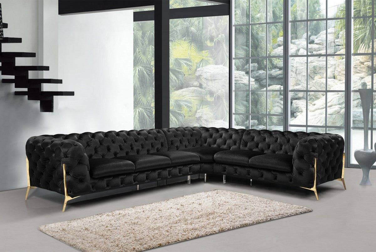 Divani Casa Sheila - Modern Black Velvet Sectional Sofa  by Hollywood Glam