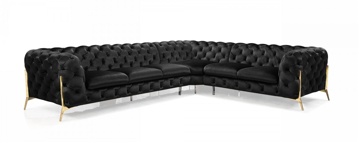 Divani Casa Sheila - Modern Black Velvet Sectional Sofa  by Hollywood Glam
