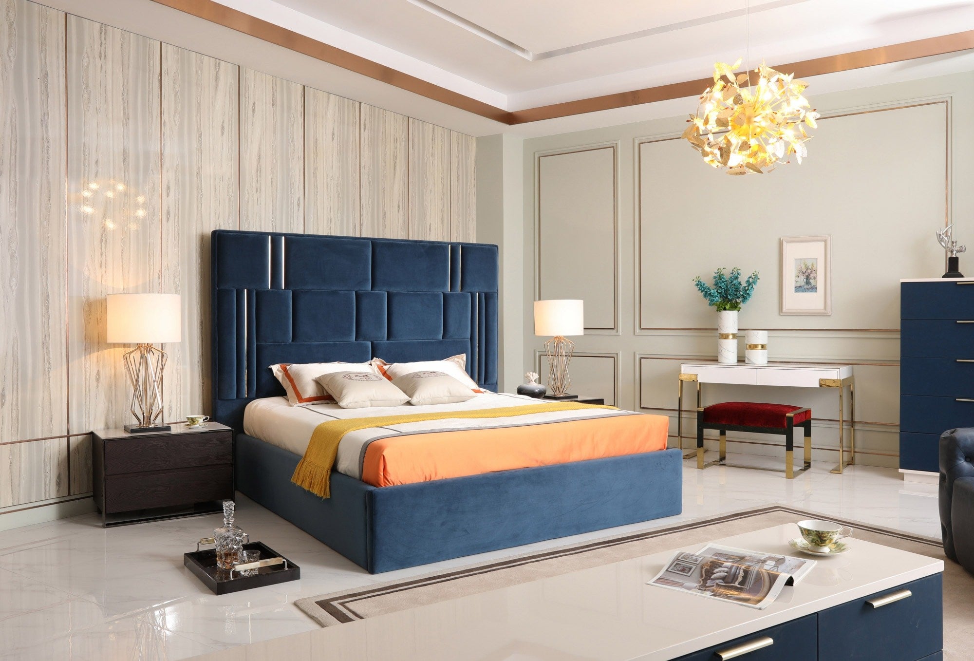 Modrest Adonis Blue Fabric Bed