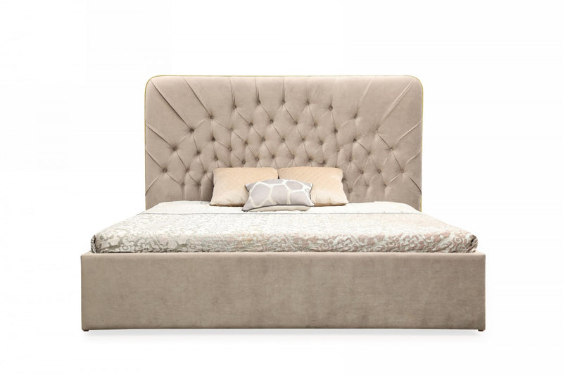 Modrest Moontide - Eastern King Glam Beige Velvet and Brushed Brass Bed