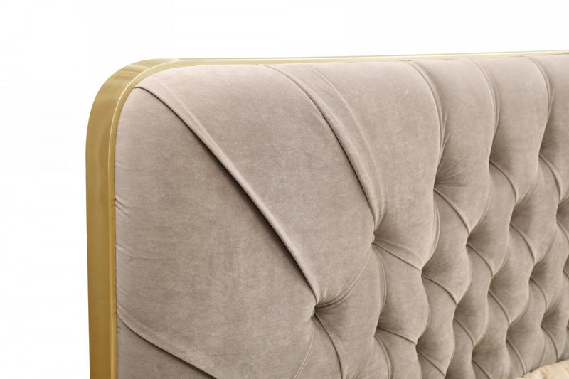 Modrest Moontide - Eastern King Glam Beige Velvet and Brushed Brass Bed